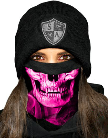Pink Crow Skull Frost Tech Face Shield / Microfiber Fleece Hals