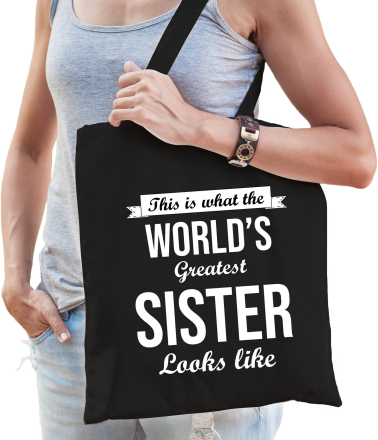 Worlds greatest SISTER kado tasje voor zussen verjaardag zwart voor dames