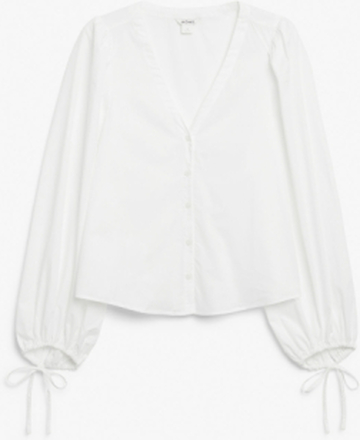 Blouse with tie cuff details - White