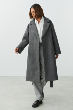 Gina Tricot - Long belted coat - Kåper - Grey - XL - Female