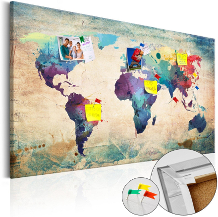 Anslagstavla i kork - Colorful World Map - 120x80
