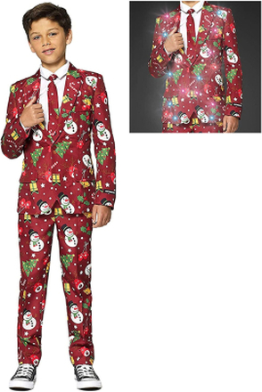 Suitmeister Boys Christmas Red Icons Light Up Kostym - Large
