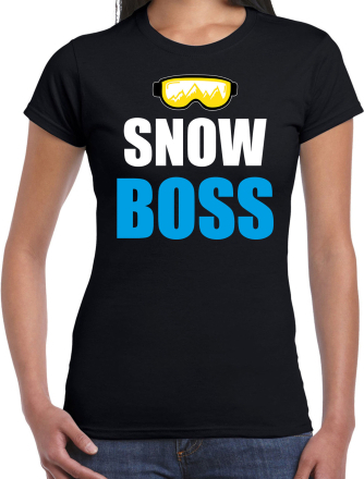 Apres ski t-shirt Snow Boss / sneeuw baas zwart dames - Wintersport shirt - Foute apres ski outfit