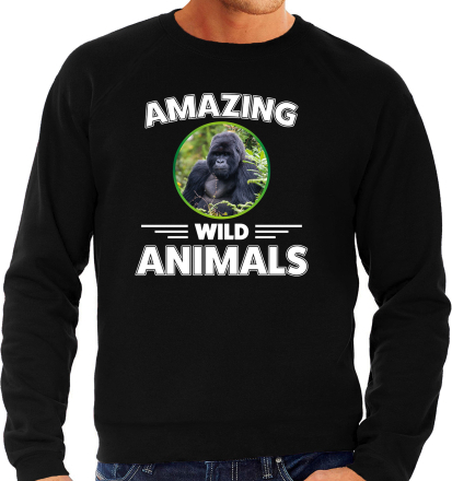 Sweater gorilla apen amazing wild animals / dieren trui zwart voor heren