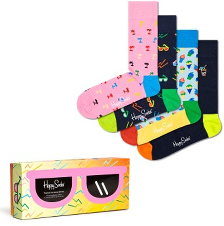 Happy socks Strømper 4P Tropical Day Socks Gift Box Rosa/Blå bomuld Str 36/40