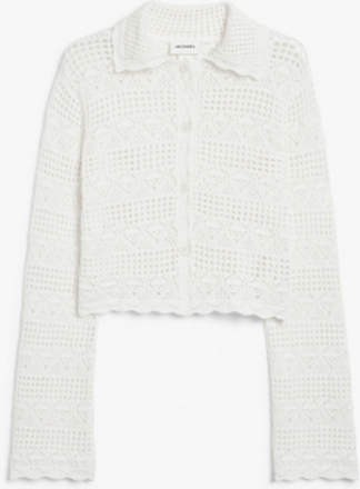 Long sleeve crochet look top - White