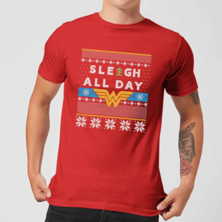 Wonder Woman 'Sleigh All Day Men's Christmas T-Shirt - Red - L