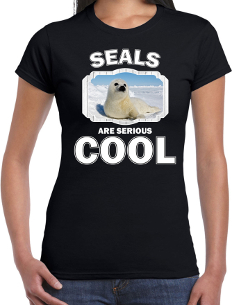 Dieren witte zeehond t-shirt zwart dames - seals are cool shirt