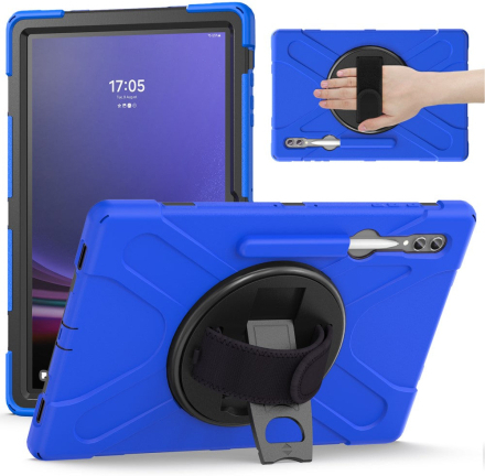 Samsung Galaxy Tab S9 Ultra / S8 Ultra Håndværker Cover m. Håndholder, Kickstand & Pencil Holder - Blå / Sort
