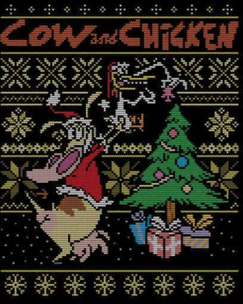 Cow and Chicken Cow And Chicken Pattern Men's Christmas T-Shirt - Black - 4XL
