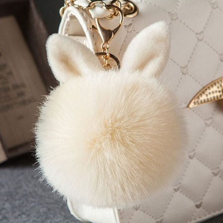 Fur Pom Keychains Fake Rabbit Fur Ball Keychain(creamy-white)