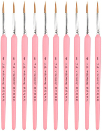 10 PCS 6 WeiZhuang Hook Line Pen Painting Hand-painted Watercolor Wolf Mint Hook Line Pen Painting Stroke Thin Line Brush, Color:Pink