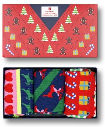 Happy Sock X Mas Sweater Socks Gift Set Strømper 3P Mixed bomull Str 36/40