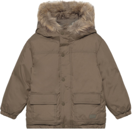 Faux Fur Hood Quilted Coat Outerwear Jackets & Coats Quilted Jackets Kakigrønn Mango*Betinget Tilbud
