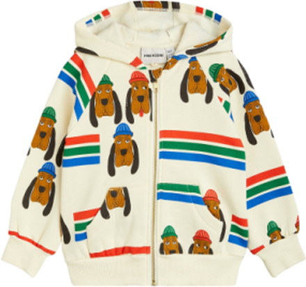 Bloodhound Aop Zip Hoodie Tops Sweatshirts & Hoodies Hoodies Cream Mini Rodini