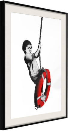 Inramad Poster / Tavla - Banksy: Swinger - 40x60 Svart ram med passepartout