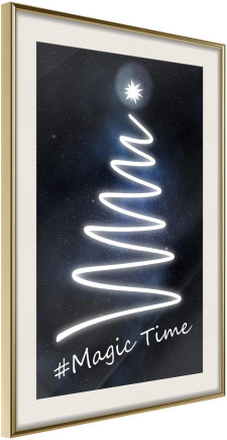 Inramad Poster / Tavla - Bright Christmas Tree - 30x45 Guldram med passepartout