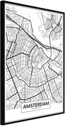 Inramad Poster / Tavla - City map: Amsterdam - 20x30 Svart ram
