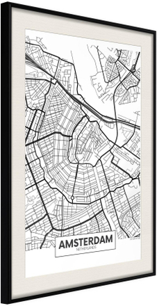 Inramad Poster / Tavla - City map: Amsterdam - 40x60 Svart ram med passepartout