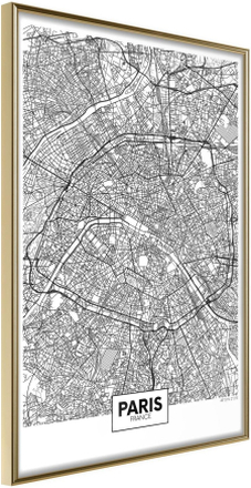 Inramad Poster / Tavla - City Map: Paris - 40x60 Guldram