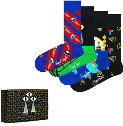 Happy socks Strømper 4P Space Socks Gift Box Sort bomuld Str 36/40