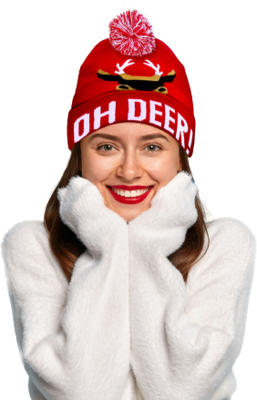 Foute kerstmuts - rood - Oh Deer! - volwassenen - acryl - wintermuts