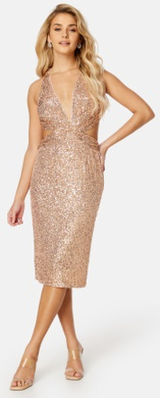 Elle Zeitoune Jaycee Cut Out Sequin Dress Rose Gold L (UK14)