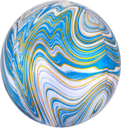Hvit, Blå Gullfarget Marble Metallisk Orbz / Ballongboble 38 cm