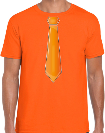 Verkleed t-shirt voor heren - stropdas oranje - oranje - carnaval - foute party - verkleedshirt