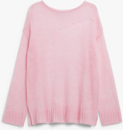 Open knit loose distressed sweater - Pink