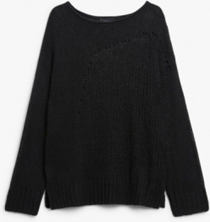 Open knit loose distressed sweater - Black