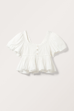 Cropped Puffy Sleeve Blouse - White