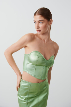 Gina Tricot - Metallic corset - korsettitopit - Green - S - Female