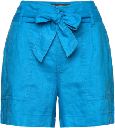 Belted Linen Short Bottoms Shorts Paper Bag Shorts Blue Lauren Ralph Lauren