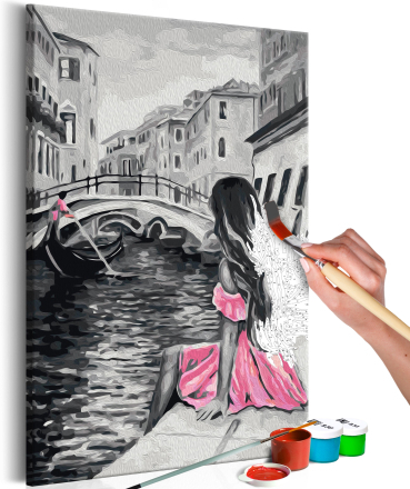 DIY lærred maleri - Venice (A Girl In A Pink Dress) 40 x 60 cm