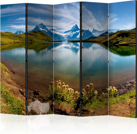 Skærmvæg - Lake with mountain reflection, Switzerland II 225 x 172 cm