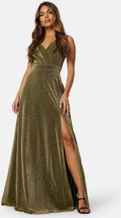 Goddiva Glitter Wrap Maxi Dress Gold XS (UK8)