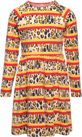 Leopard Stripe Aop Ls Dress Dresses & Skirts Dresses Casual Dresses Long-sleeved Casual Dresses Multi/mønstret Mini Rodini*Betinget Tilbud