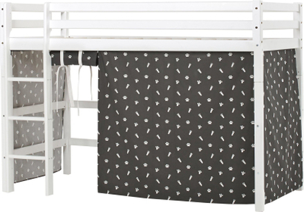 Hoppekids BASIC Mellemhøj seng 90x200 cm med PETS Granite Grey forhæng