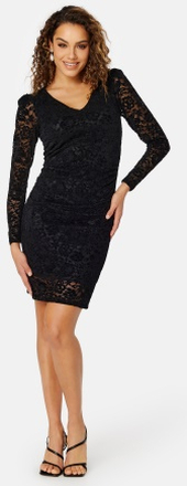 VILA Beaut Lace L/S VNeck Short Dress Black S