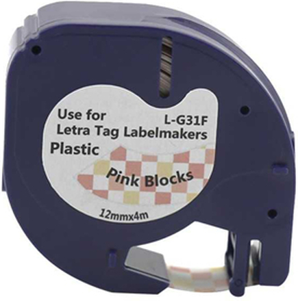 Dymo LetraTag Label Pink Blocks 12mm × 4m (L-G31F)