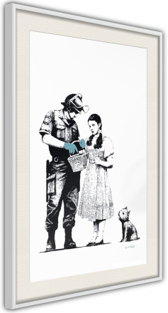 Plakat - Banksy: Stop and Search - 40 x 60 cm - Hvid ramme med passepartout