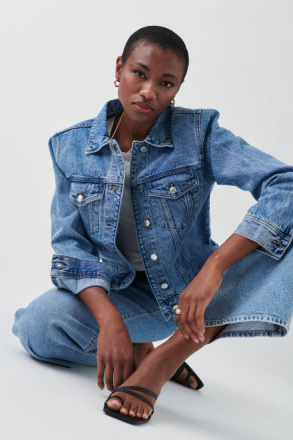Gina Tricot - Shoulder padded denim jacket - jeansjackor - Blue - XS - Female