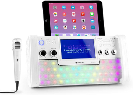 DiscoFever Bluetooth-Karaokeanläggning LED 7" TFT-Skärm CD USB vit