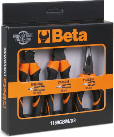 Beta Tools Set Pinze 3 pz 1169GBM/D3 con Maniglie Bi-materiale