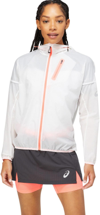 Asics Women's Fujitrail Jacket Brilliant White/Blazing Coral Treningsjakker L