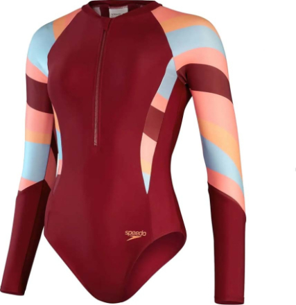 Speedo Women's Long Sleeve Swim Suit Oxblood/Coral Badkläder 34