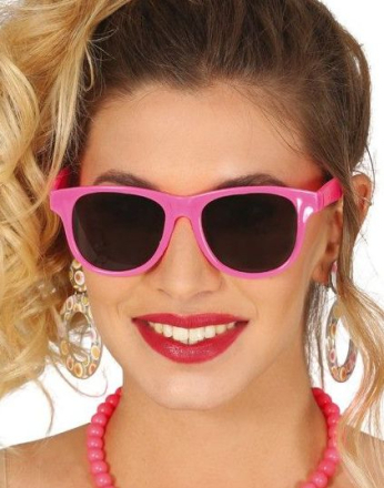 Neon Rosa Solbriller i Wayfarer Stil med Svart Glass