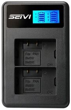 LCD-skærm 2-kanals DMW-BMB9E USB-batterioplader til Panasonic Lumix DMC-FZ80, DMC-FZ82, DMC-FZ40 osv
