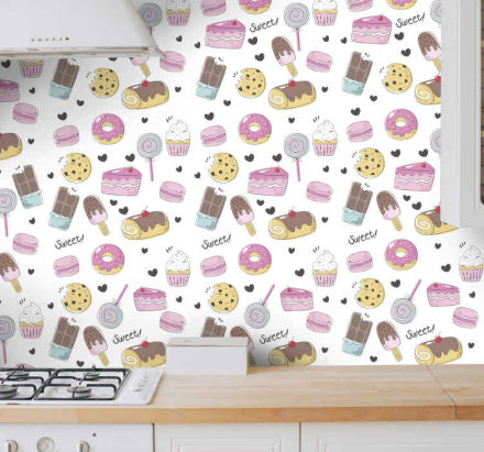 Behang keuken snoepjes patroon